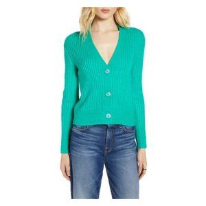 NEW Halogen Green Ribbed V-Neck Cardigan